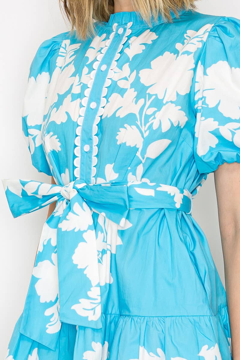 Kathleen Blue Leaf Mini Dress