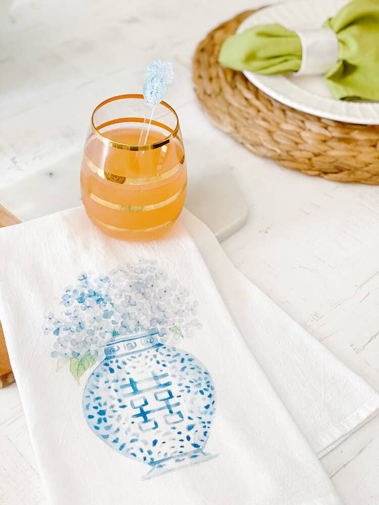 Ginger Jar with Hydrangeas Tea Towel