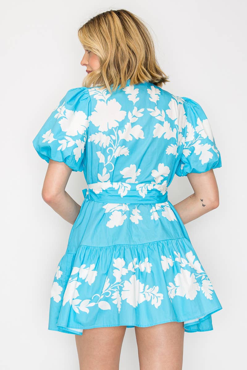 Kathleen Blue Leaf Mini Dress