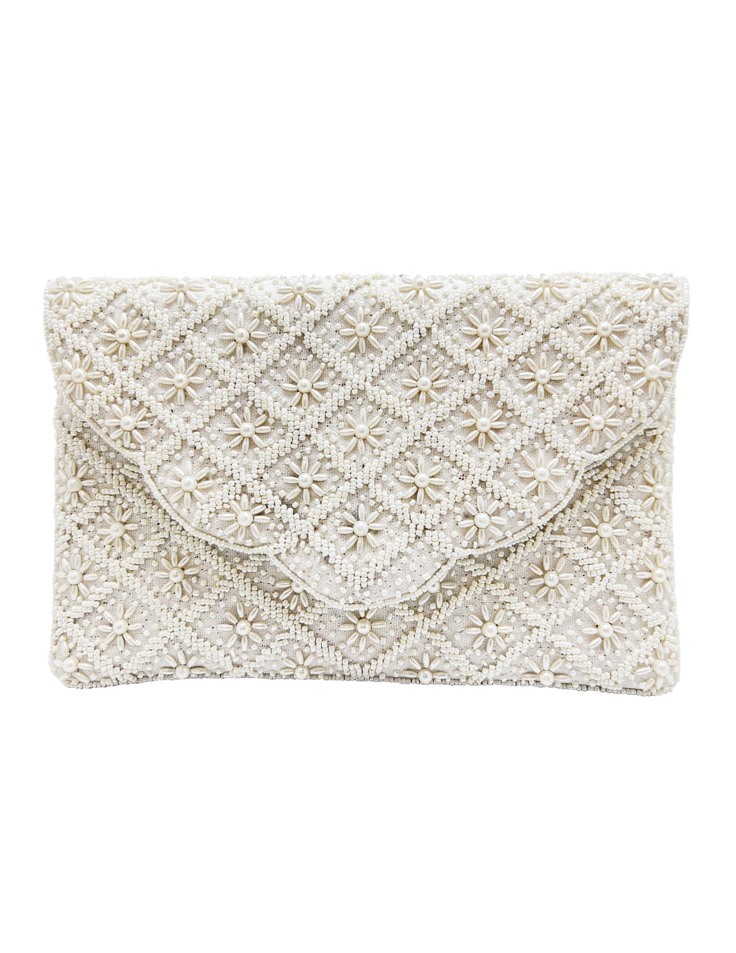 Lydia pearl scalloped beaded clutch
