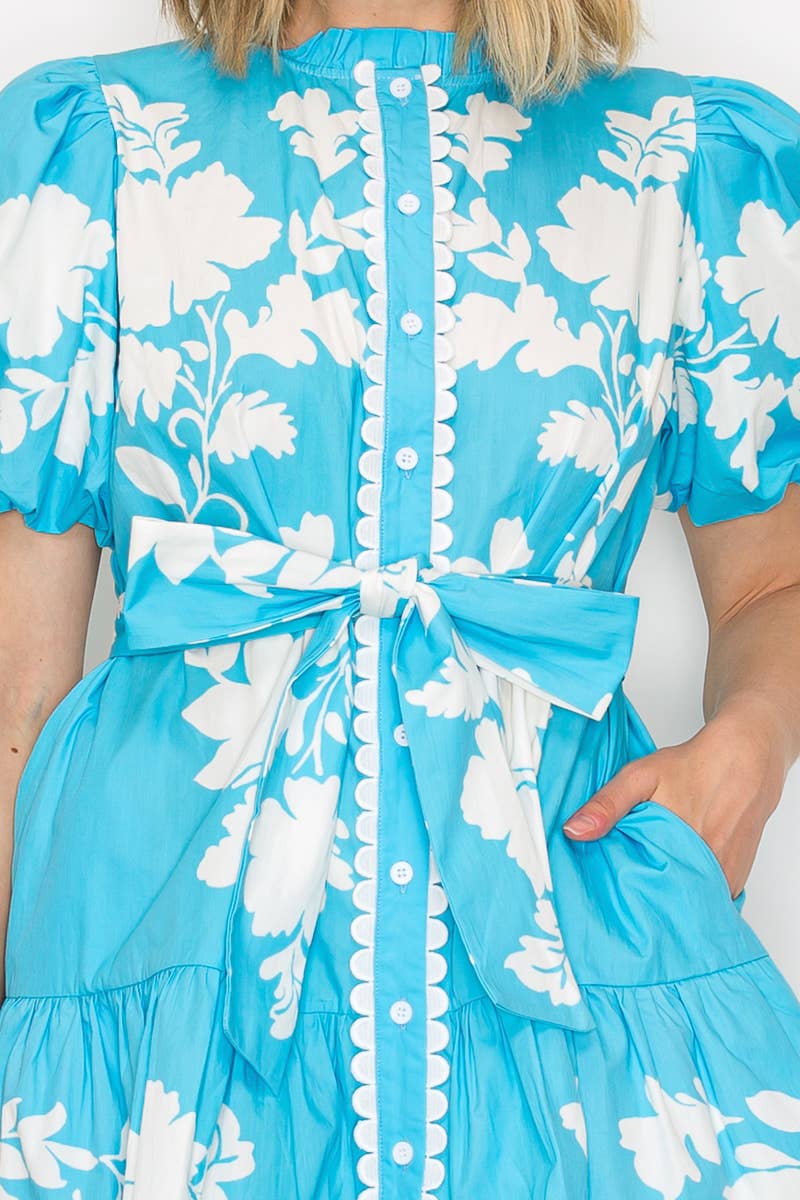 Kathleen Blue Leaf Mini Dress