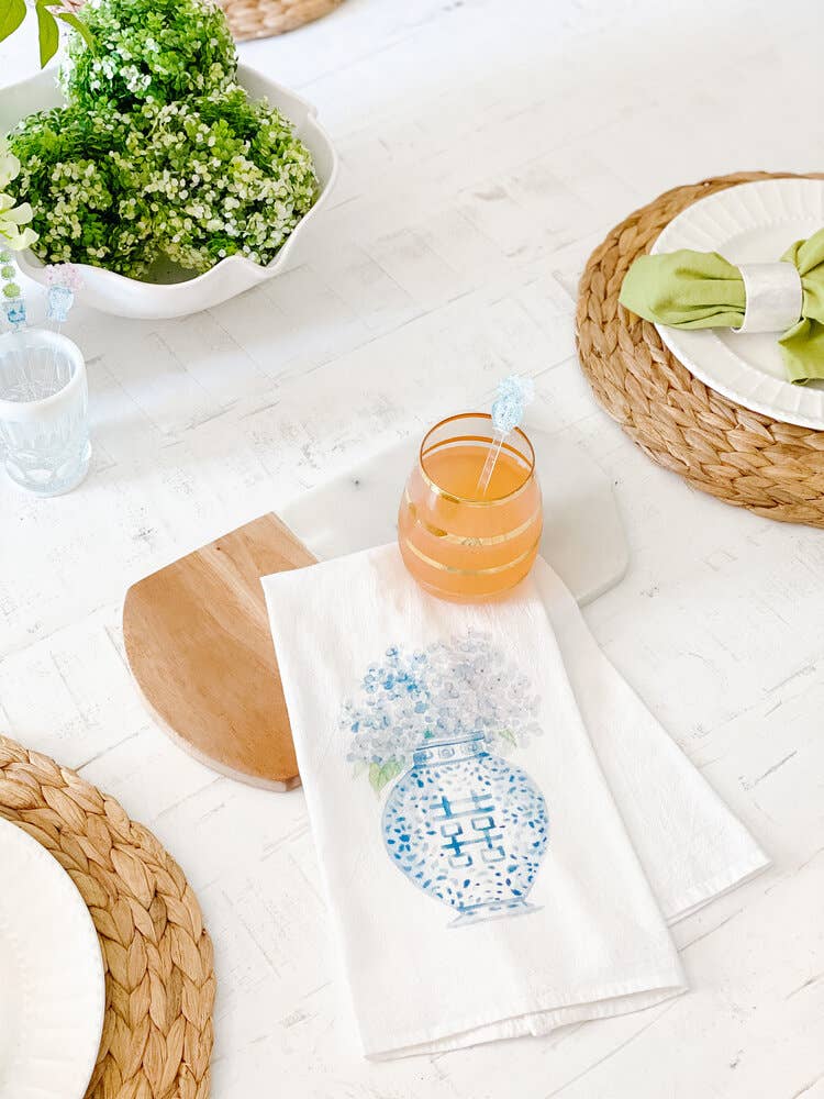Ginger Jar with Hydrangeas Tea Towel