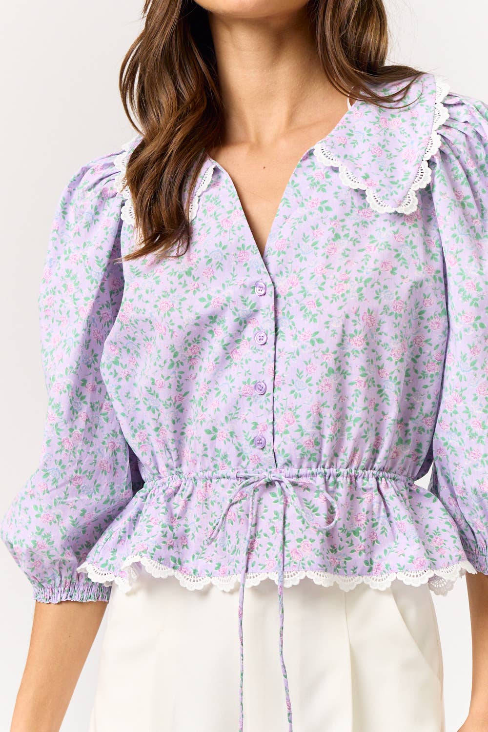 The Emerson Lavender Floral Puff Sleeve Top