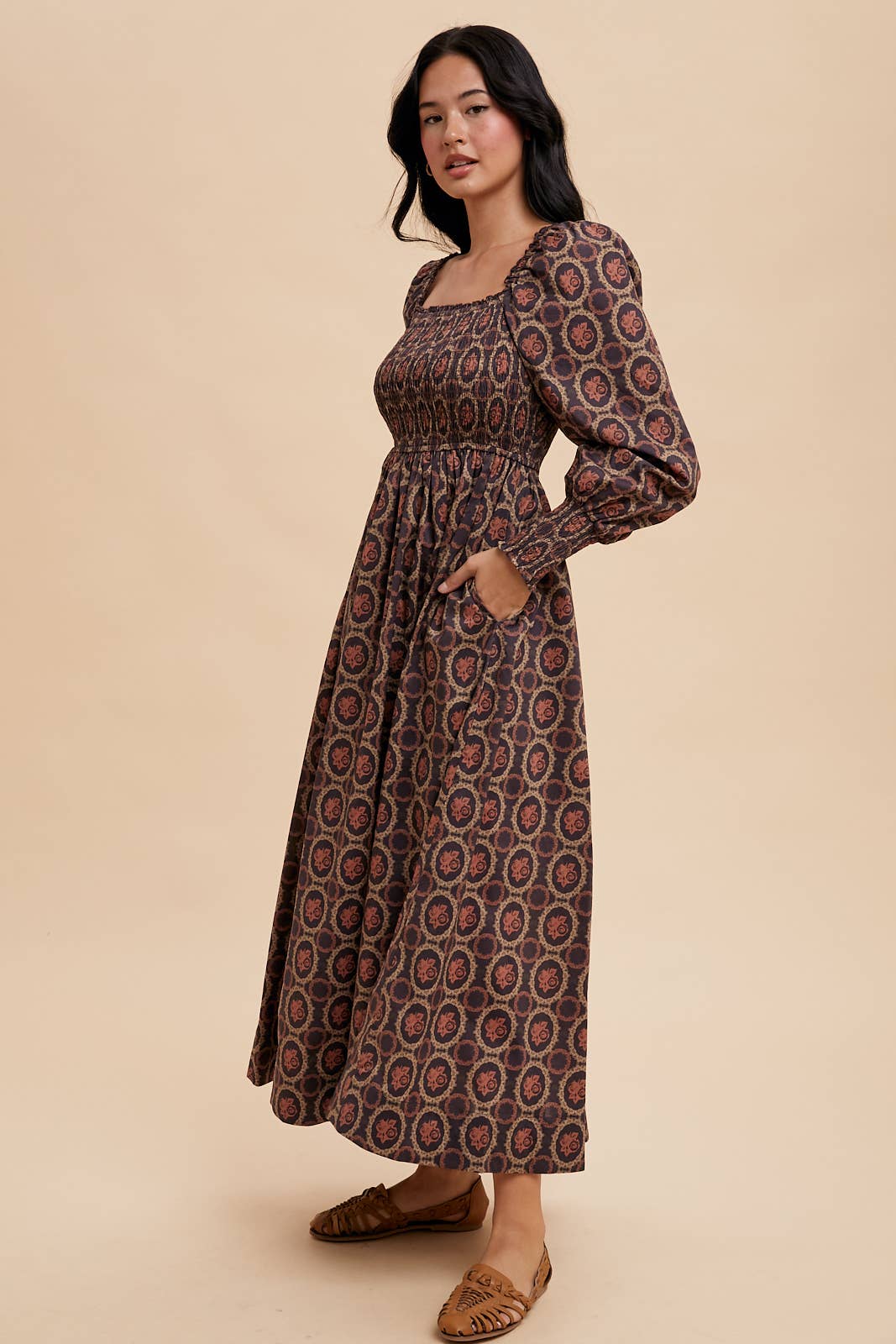 The Gretchen smocked square neck maxi dress