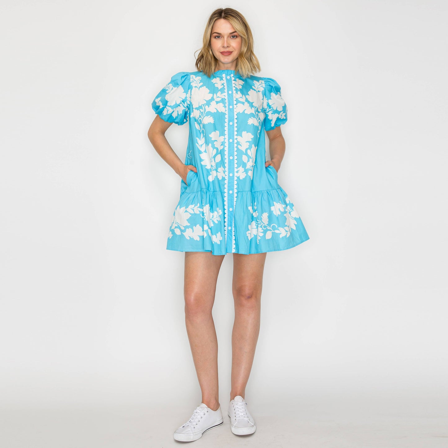 Kathleen Blue Leaf Mini Dress