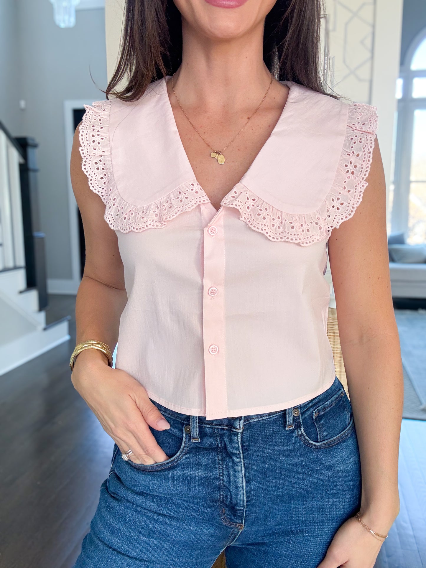 The Pippa Eyelet top baby pink