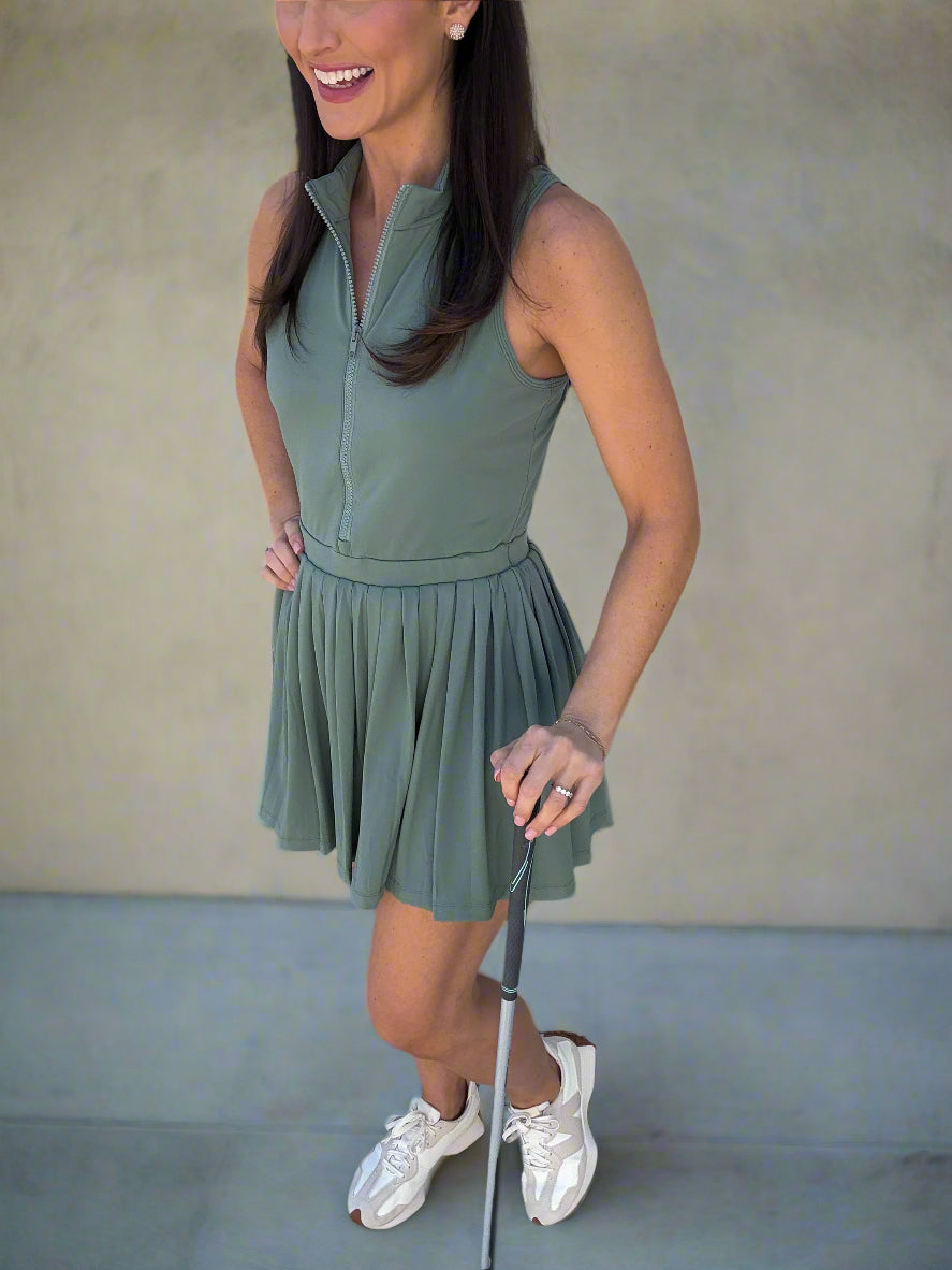 Zipper Front Mock Neckline Athletic Dress