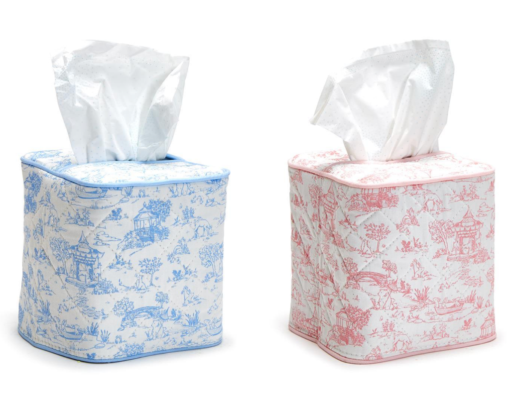 Animal Toile Quilted Tissue Box Cover Assorted 2 Colors: Pink and Blue