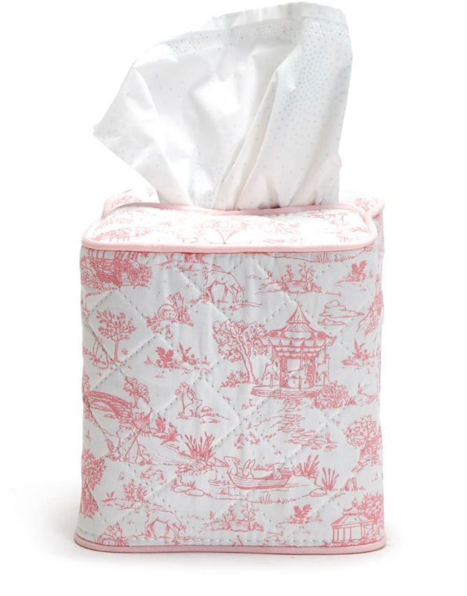 Animal Toile Quilted Tissue Box Cover Assorted 2 Colors: Pink and Blue