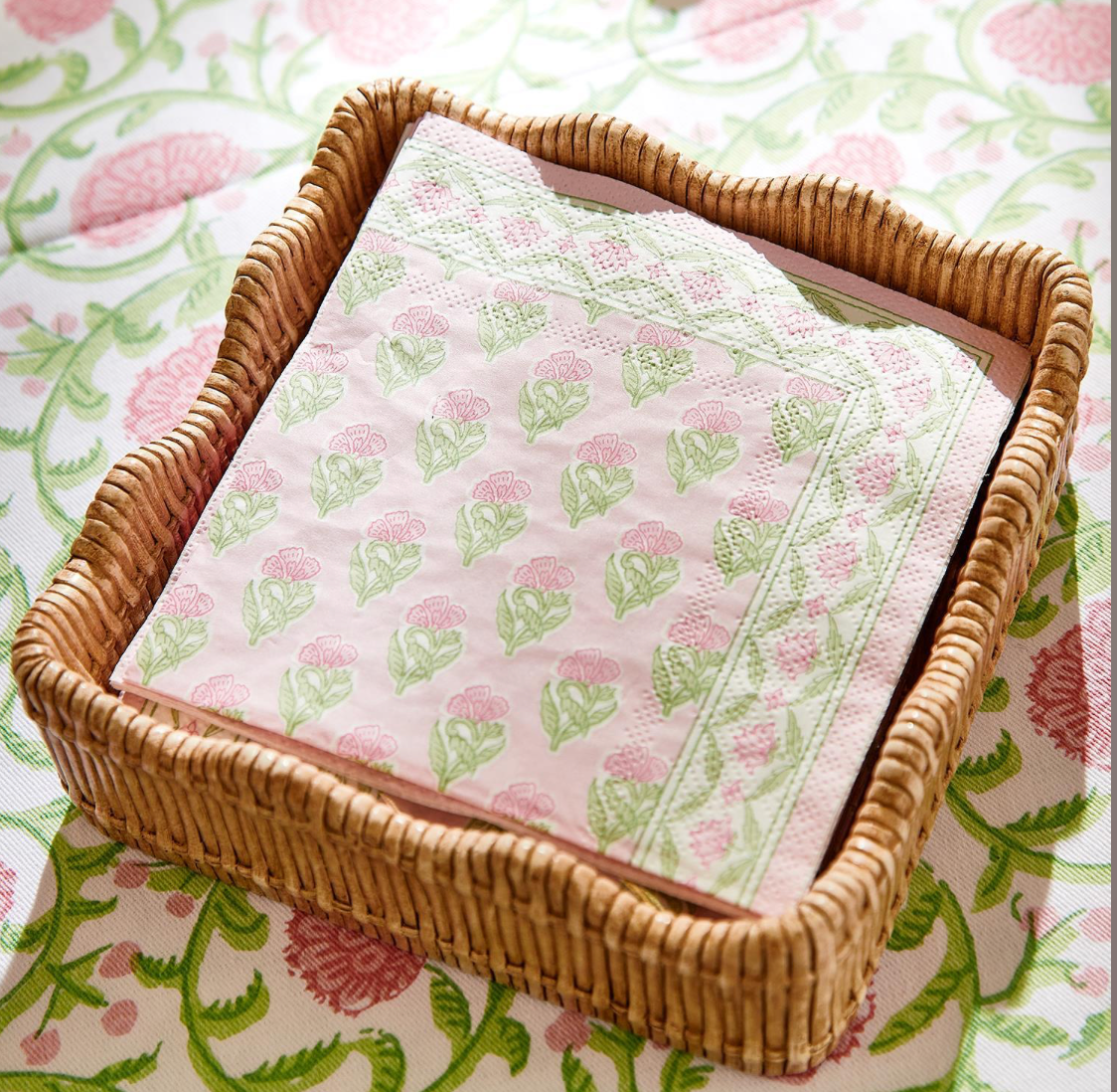 Floral Block Print 3-Ply Paper Cocktail Napkin (includes 20 napkins) - Paper