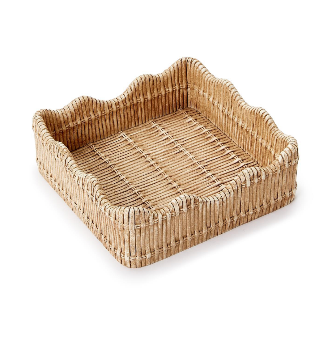 Scalloped Edge Basket Weave Pattern Cocktail Napkin Holder - Resin