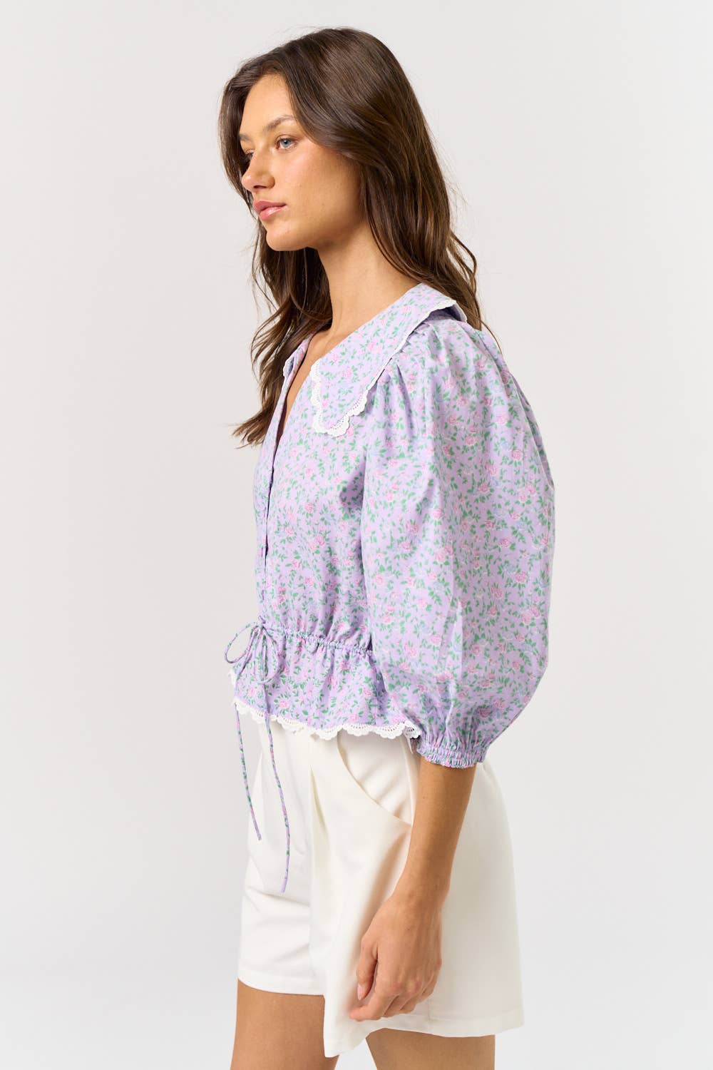 The Emerson Lavender Floral Puff Sleeve Top