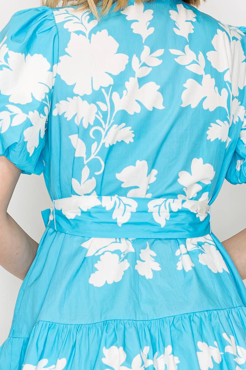 Kathleen Blue Leaf Mini Dress