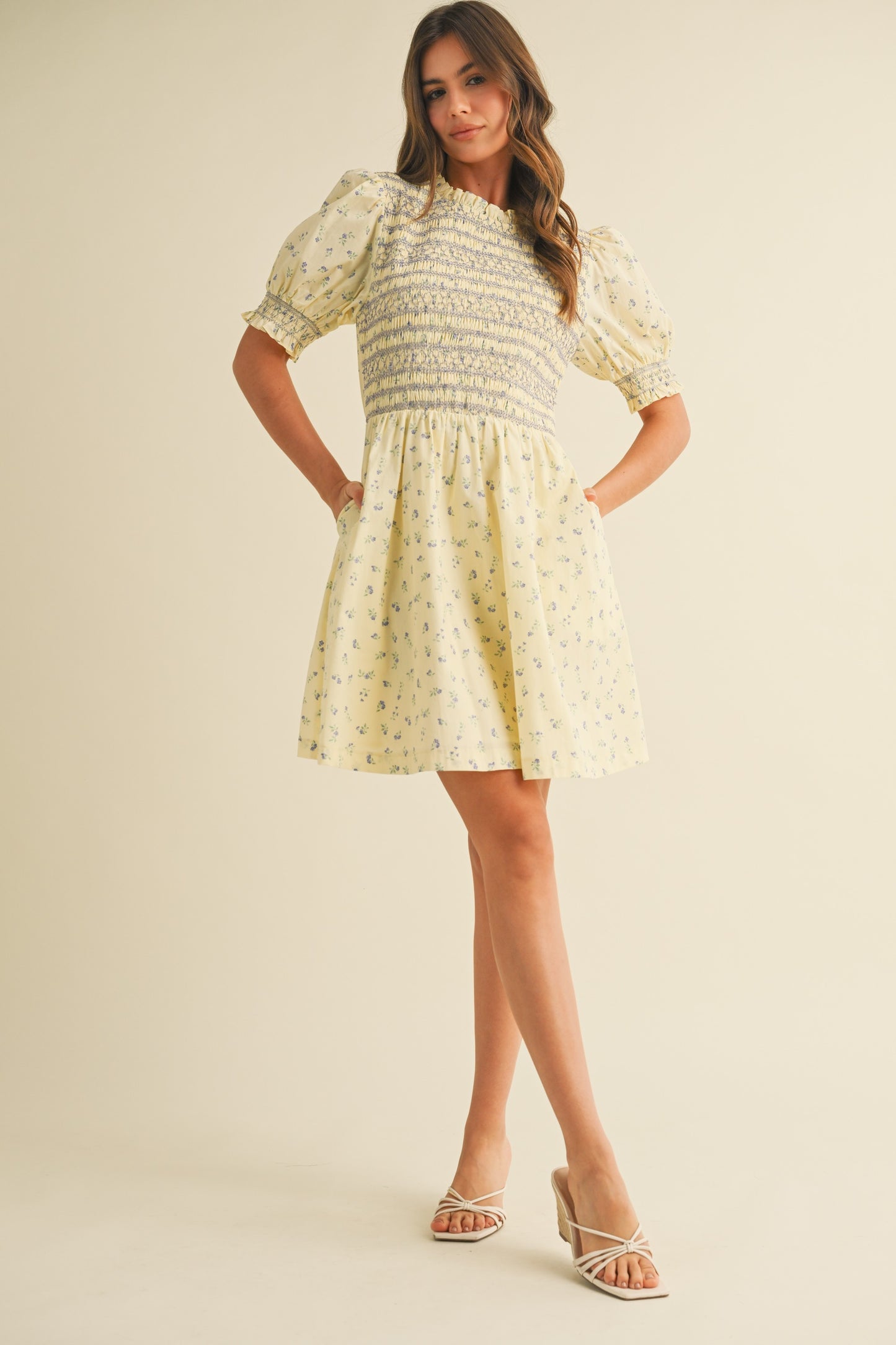 The Daisy Smocked Short Sleeve Floral Mini