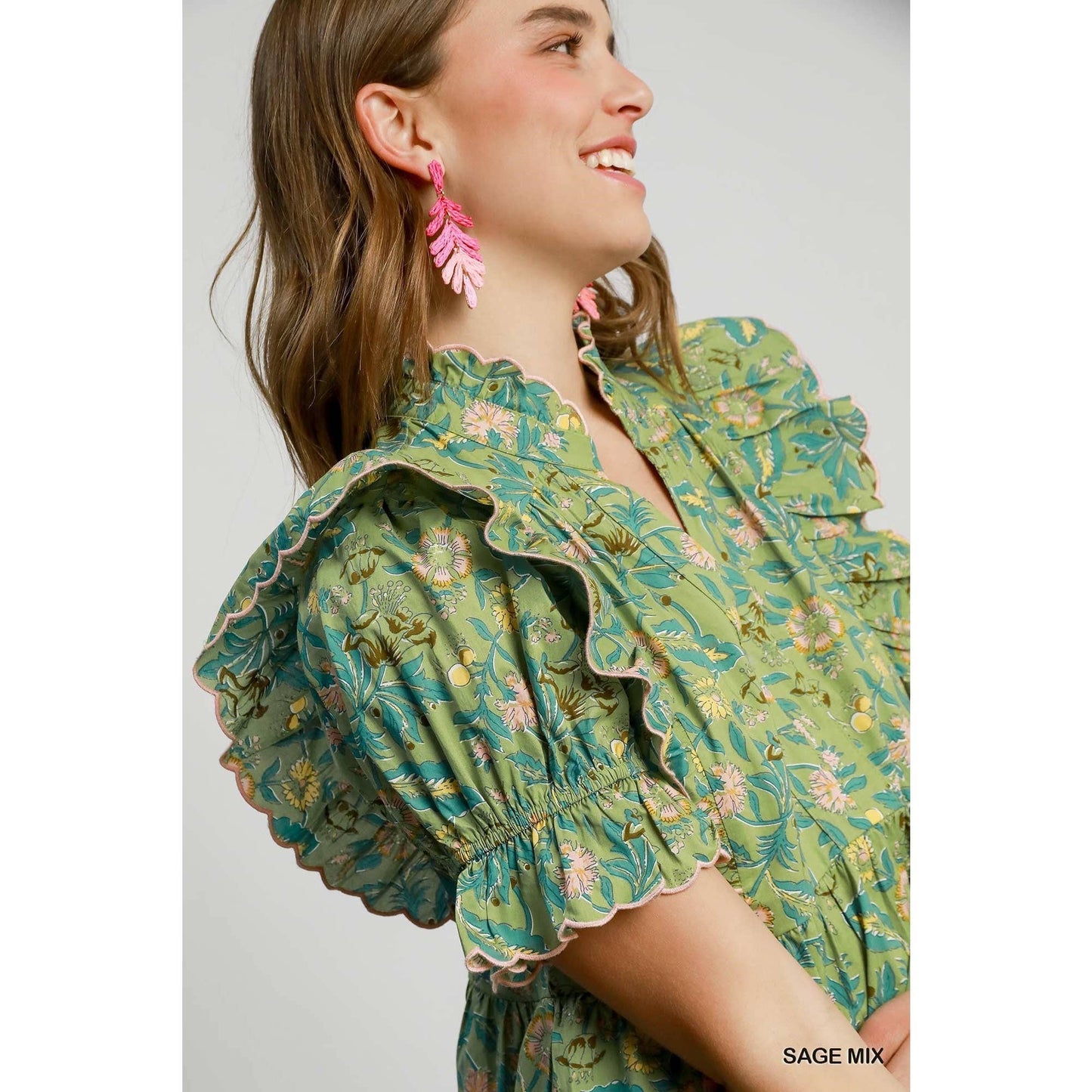 The Mila Sage Block Print Dress