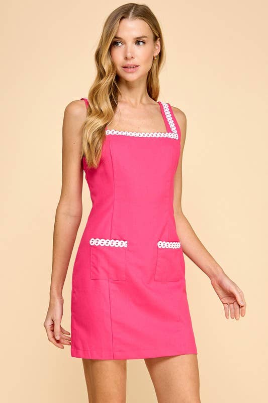 womens lace trim hot pink mini dress vintage palm beach vibes lilly inspired