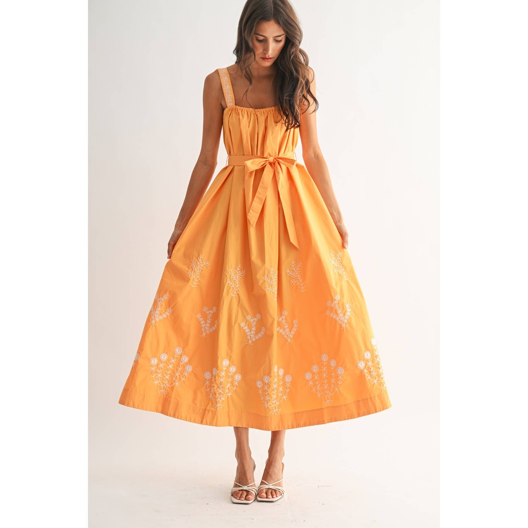 orange dress sale Orange Cotton Blend Drop Waist Maxi Dress
