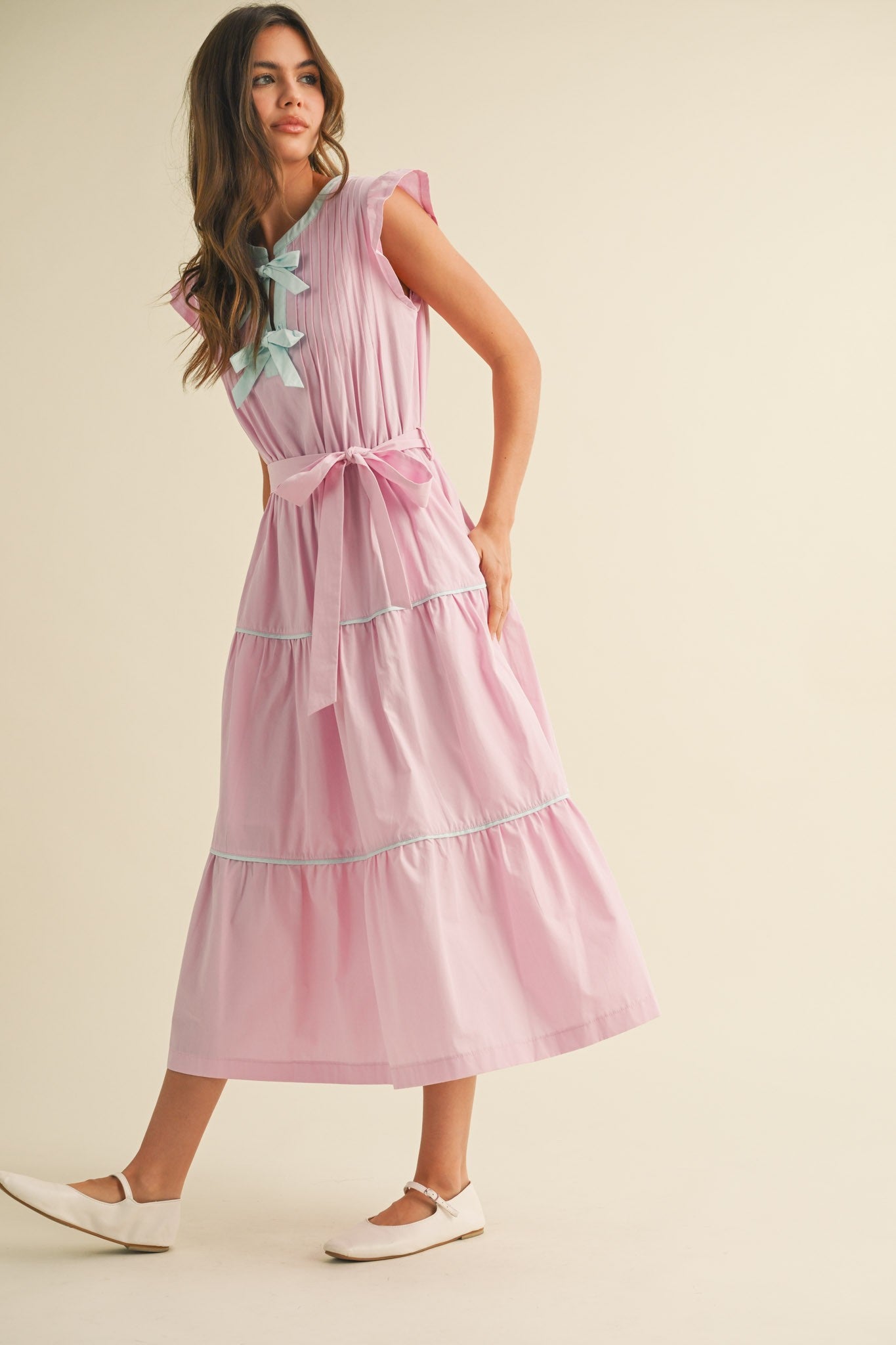 The Tallulah Pink Midi Bow Dress
