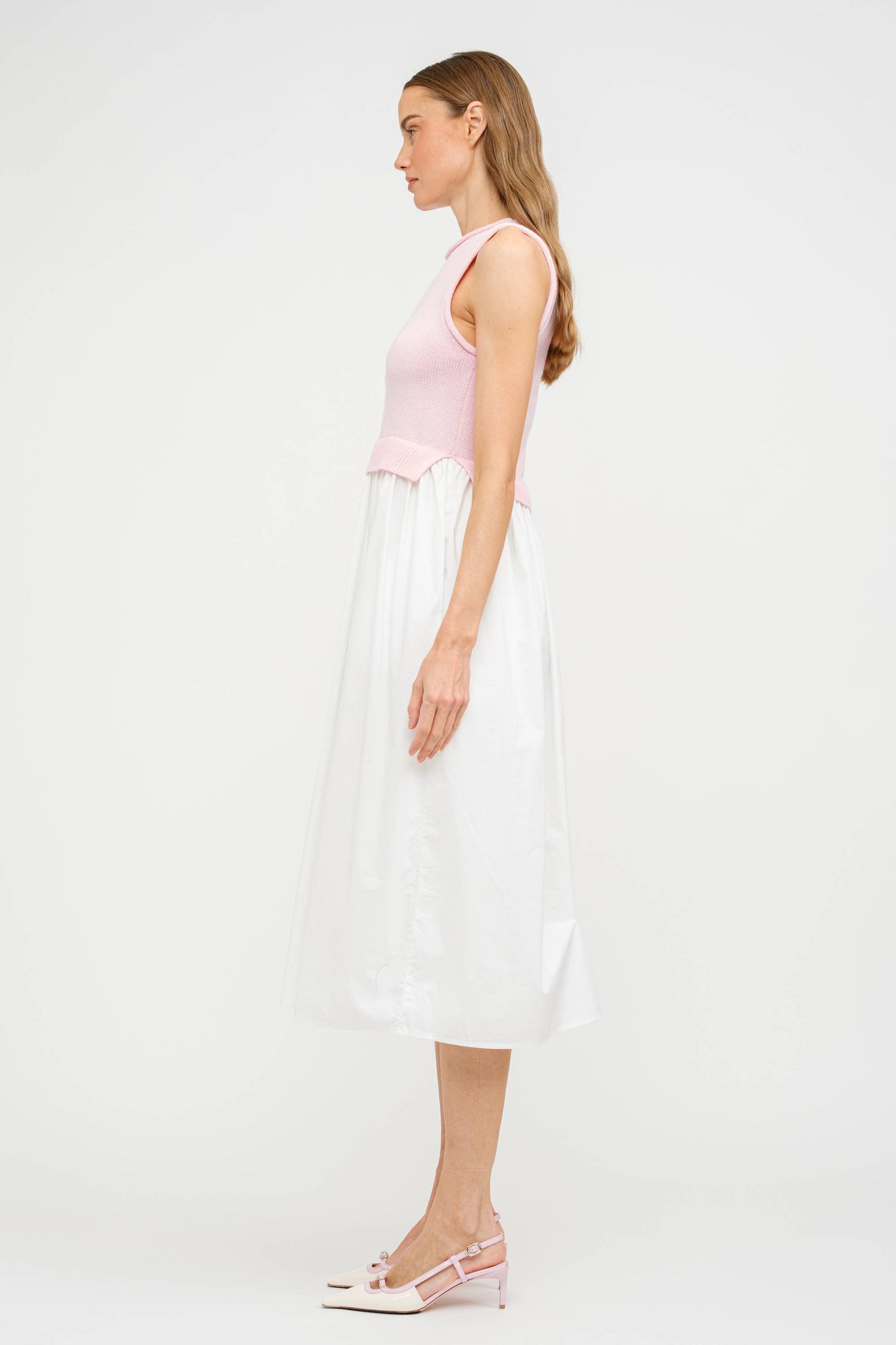 The Charley Pink and White Midi Dress