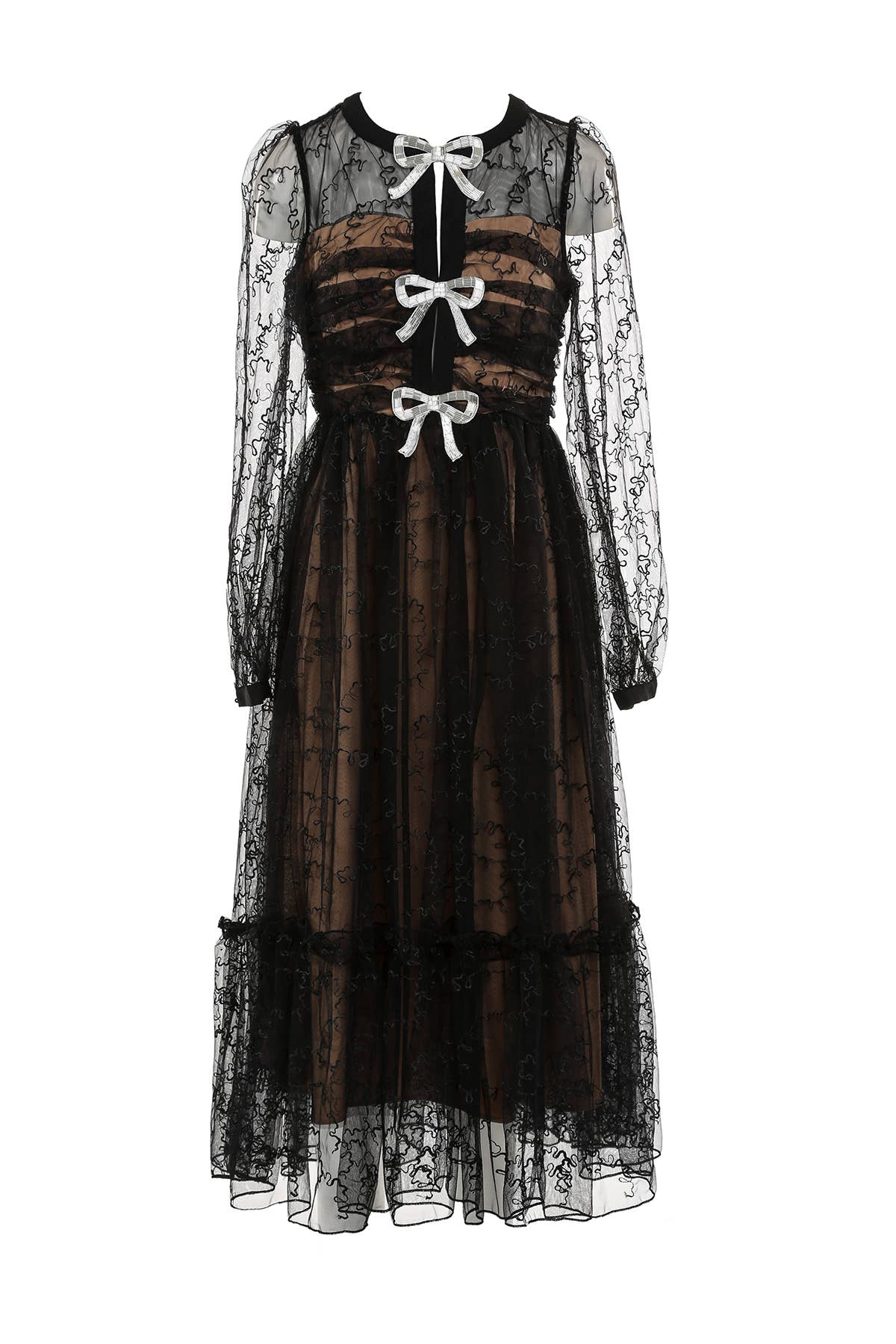 Eloise Embellished Bow & Embroidered Mesh Maxi Dress - FINAL SALE