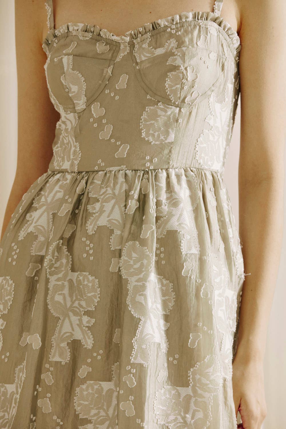 Jillian ROSE AND HEART PATCHED PRINT MIDI DRESS: LIGHT OLIVE/WHITE - FINAL SALE