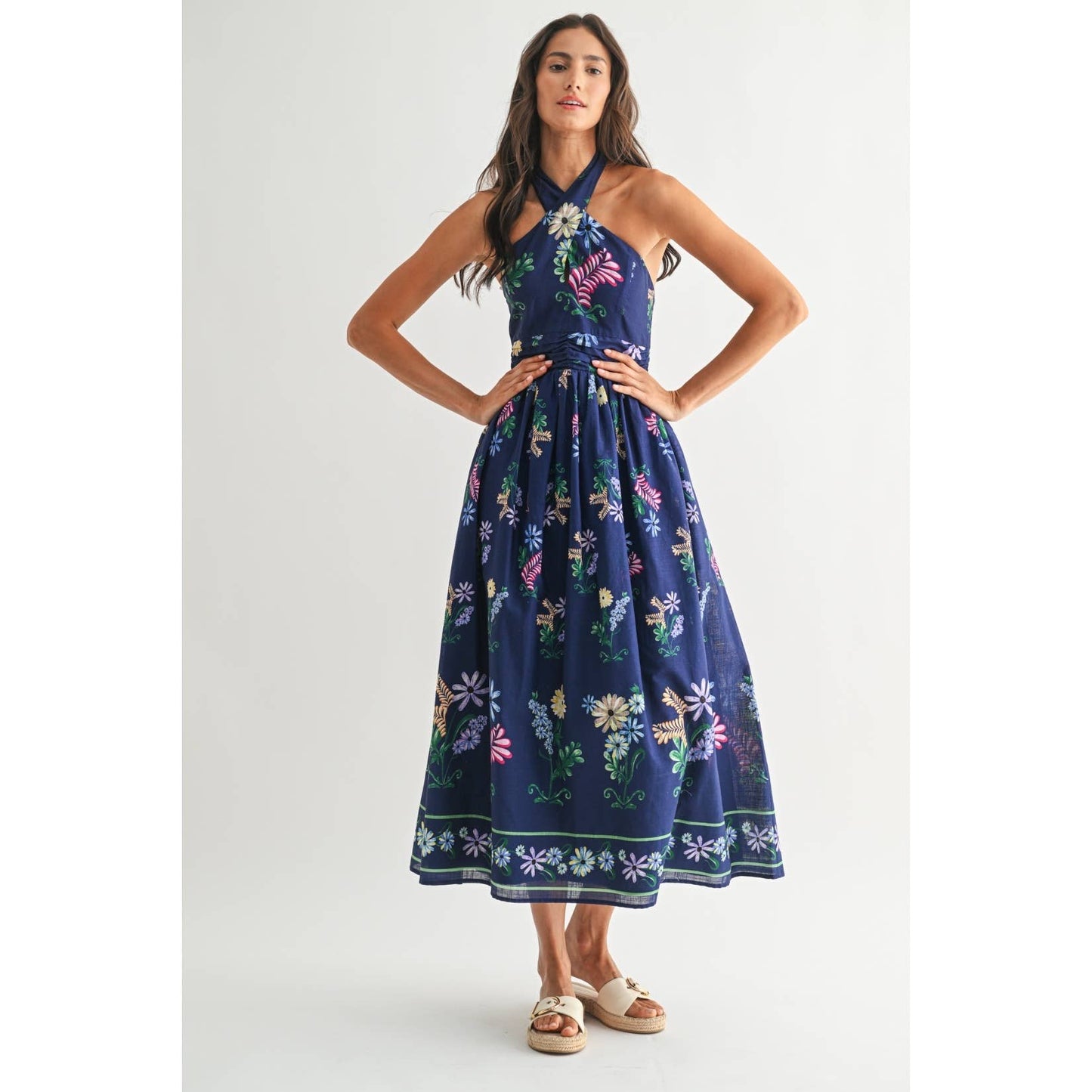The Mila Floral Midi Halter Dress