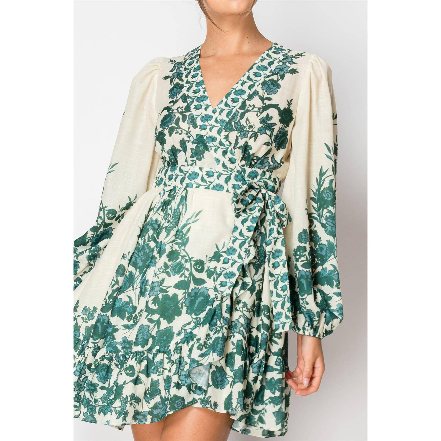 The Betsy Floral ivory and pine wrap dress - FINAL SALE