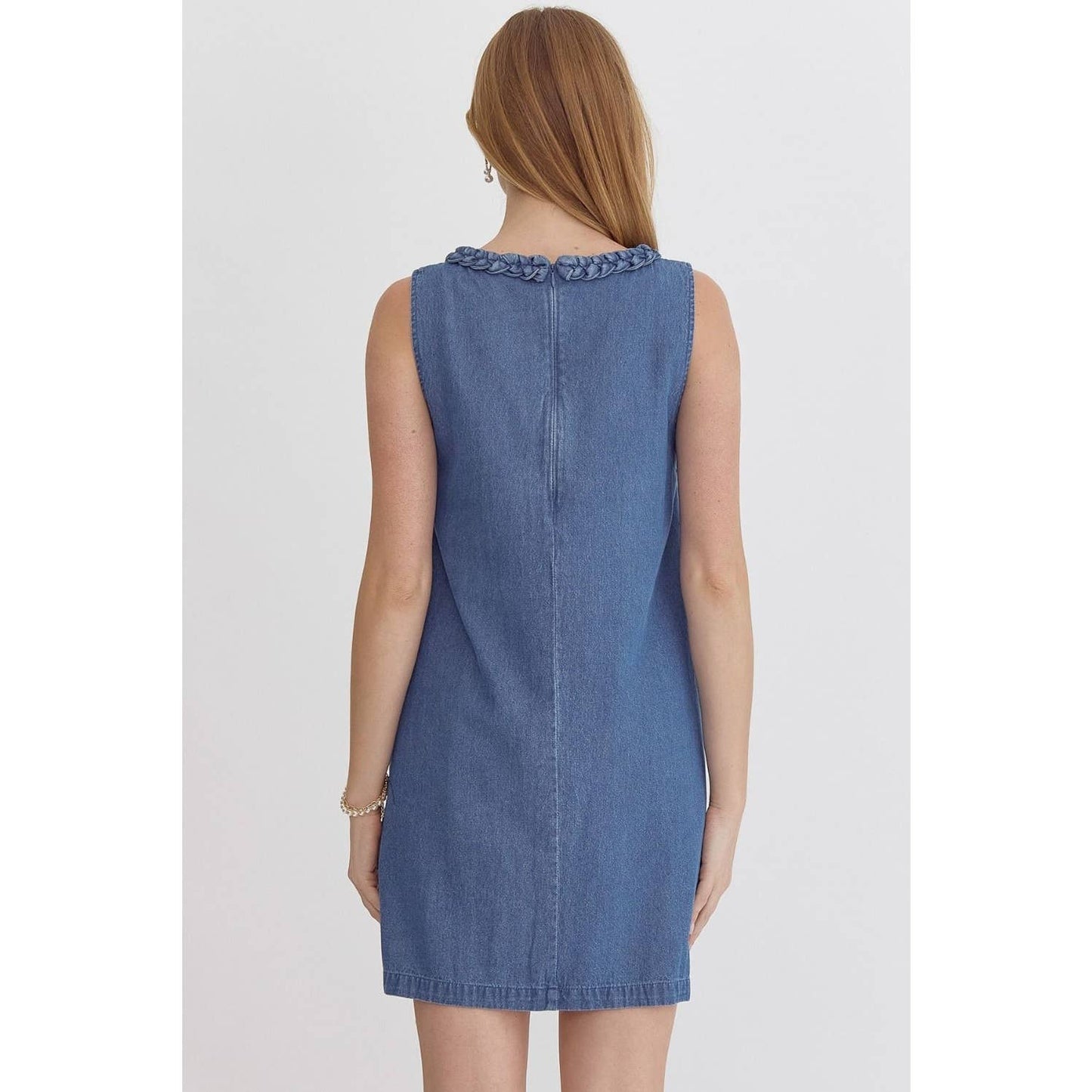 Sophie Dress -Round neck sleeveless mini dress: DENIM - FINAL SALE