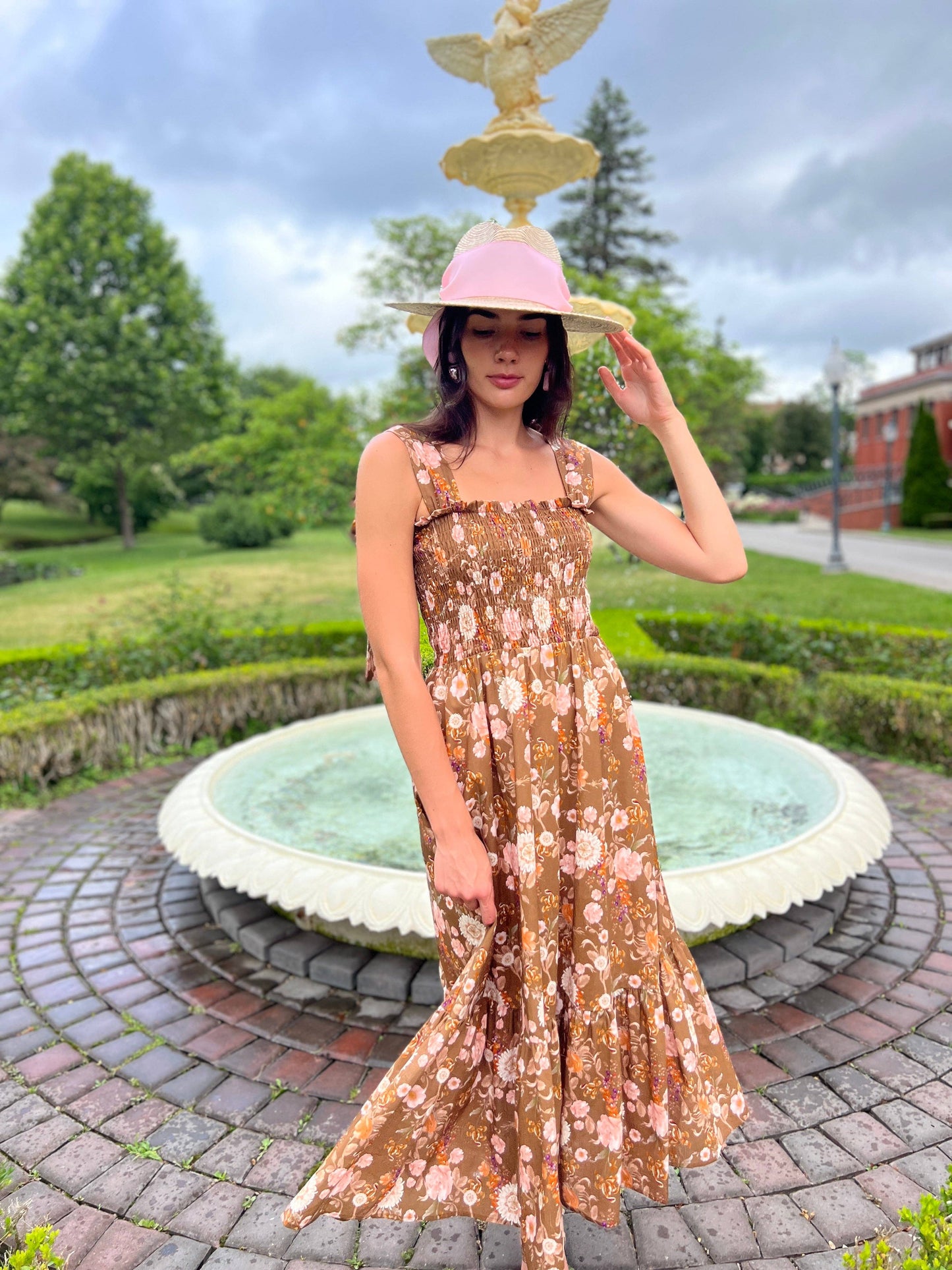 The Maeve Bow Maxi Dress Brown Chinoiserie