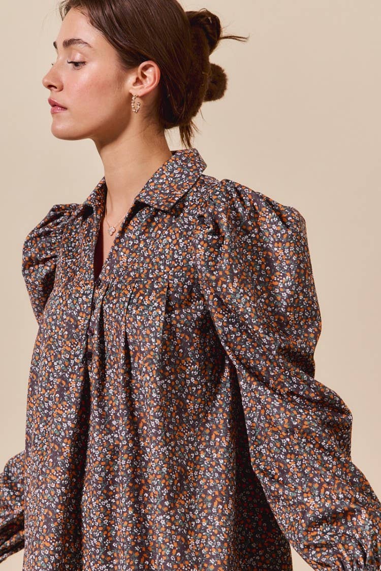 The Mabel Floral Corduroy Long Sleeve Mini Dress