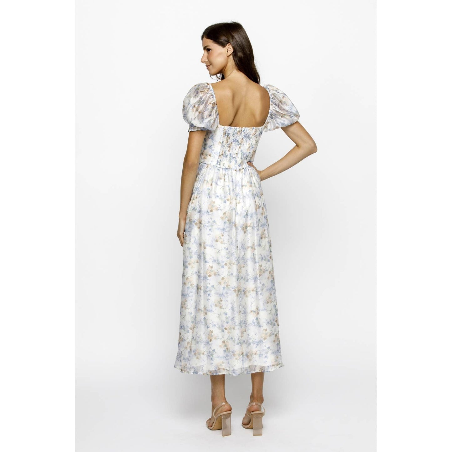 Stella TULIP FLORAL  A-LINE DRESS : WHITE/BLUE BEIGE - FINAL SALE