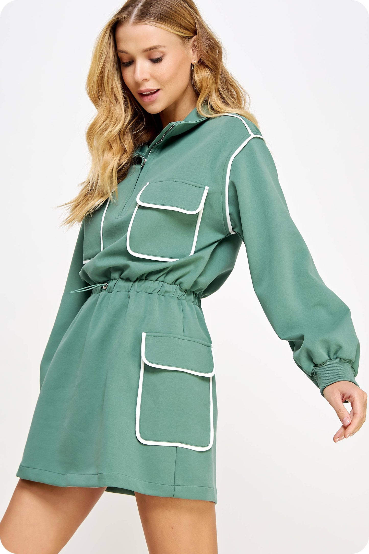 Elle Mini Dress light evergreen & white - FINAL SALE