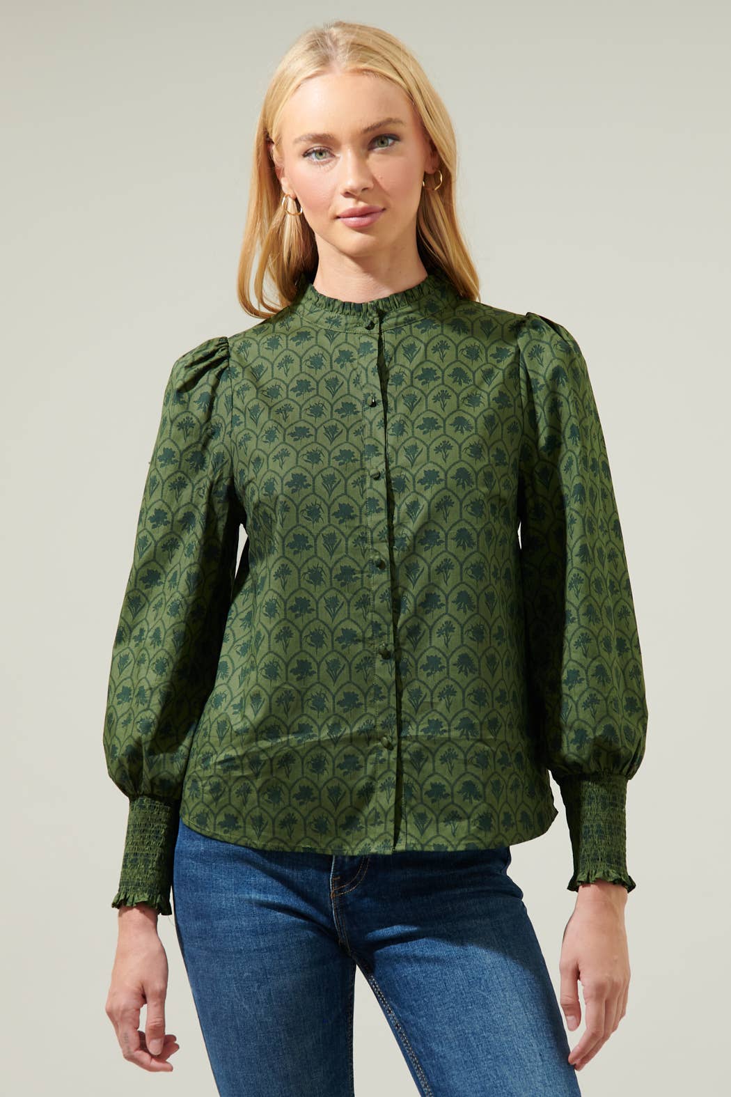 Kelly Floral Button Down Top Olive - FINAL SALE