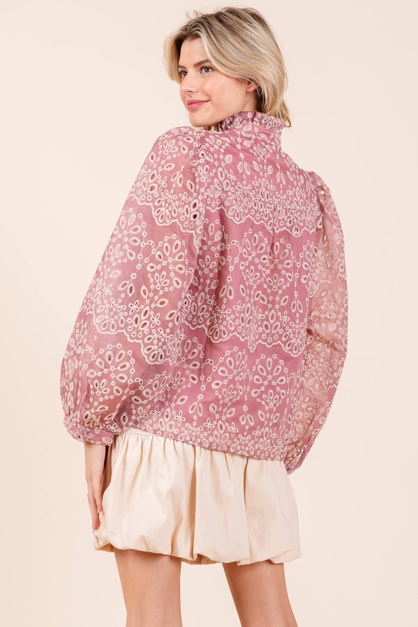 Emmaline Floral Eyelet Long-Sleeve Blouse Mauve - FINAL SALE