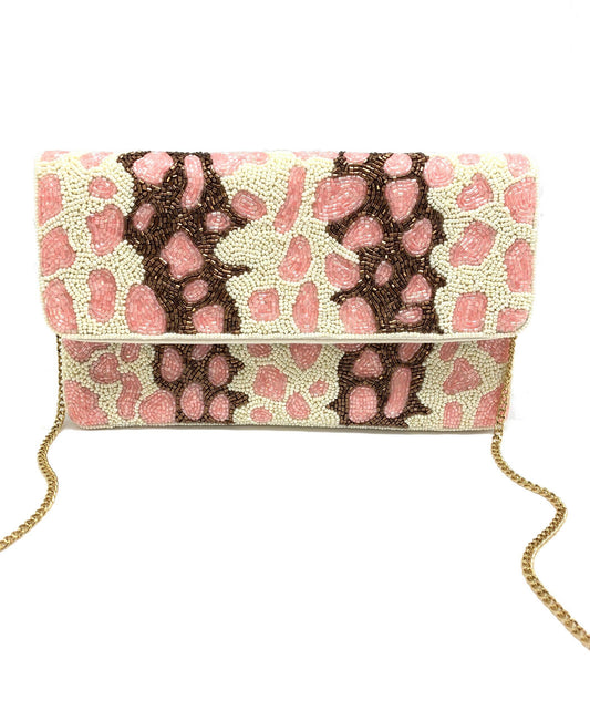 The Pink Leopard beaded clutch