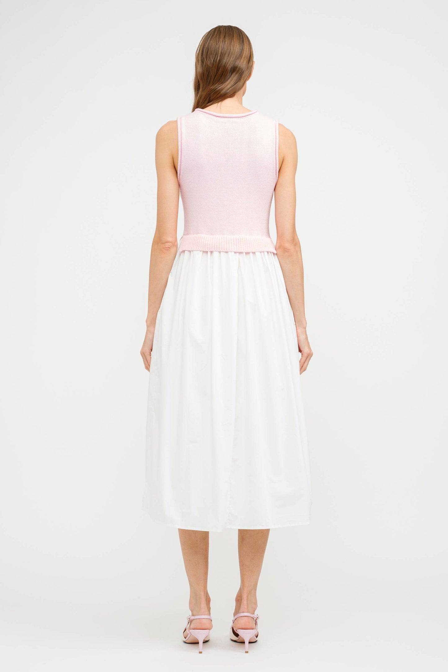 The Charley Pink and White Midi Dress