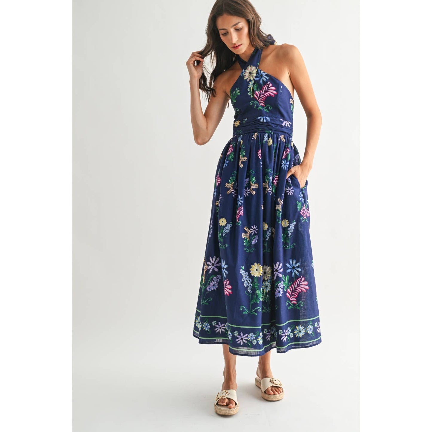 The Mila Floral Midi Halter Dress