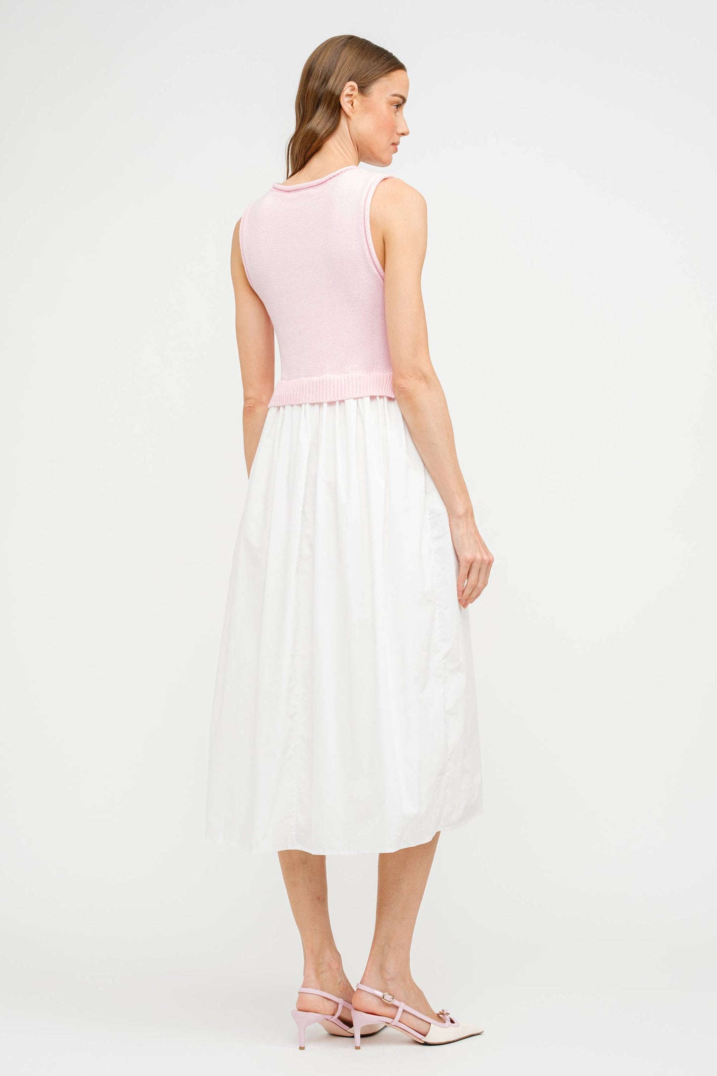 The Charley Pink and White Midi Dress