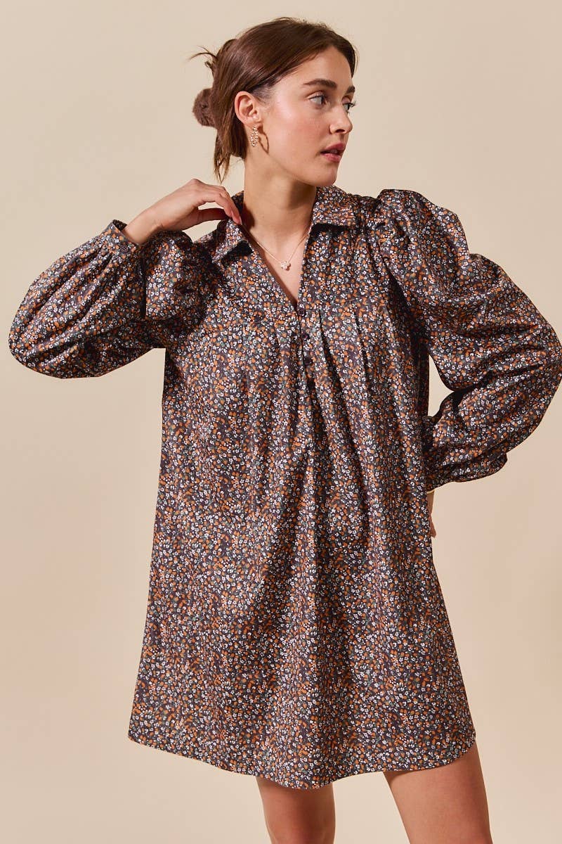 The Mabel Floral Corduroy Long Sleeve Mini Dress