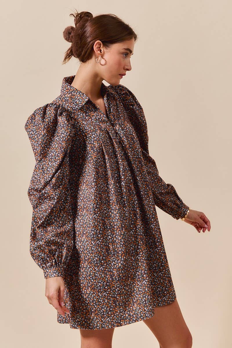 The Mabel Floral Corduroy Long Sleeve Mini Dress