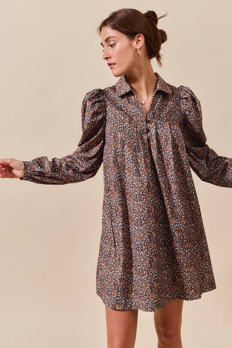 The Mabel Floral Corduroy Long Sleeve Mini Dress