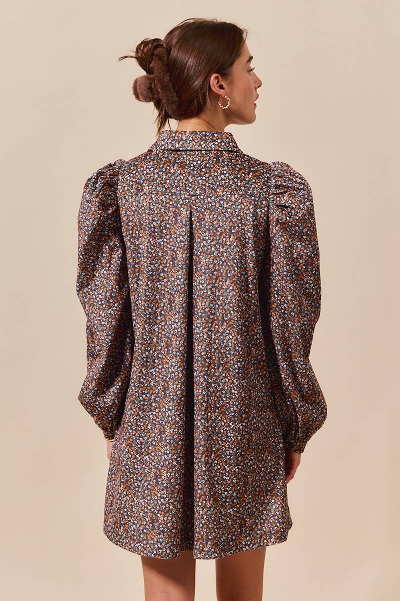 The Mabel Floral Corduroy Long Sleeve Mini Dress