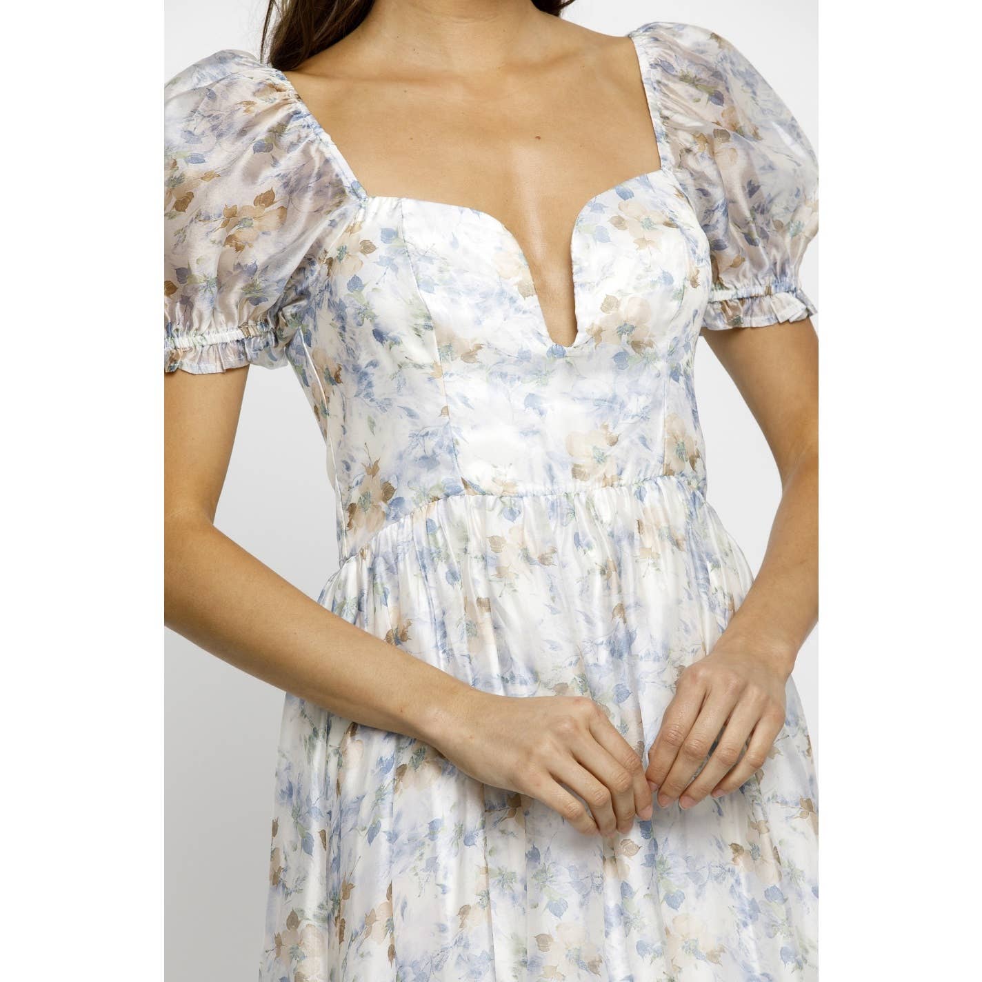 Stella TULIP FLORAL  A-LINE DRESS : WHITE/BLUE BEIGE - FINAL SALE