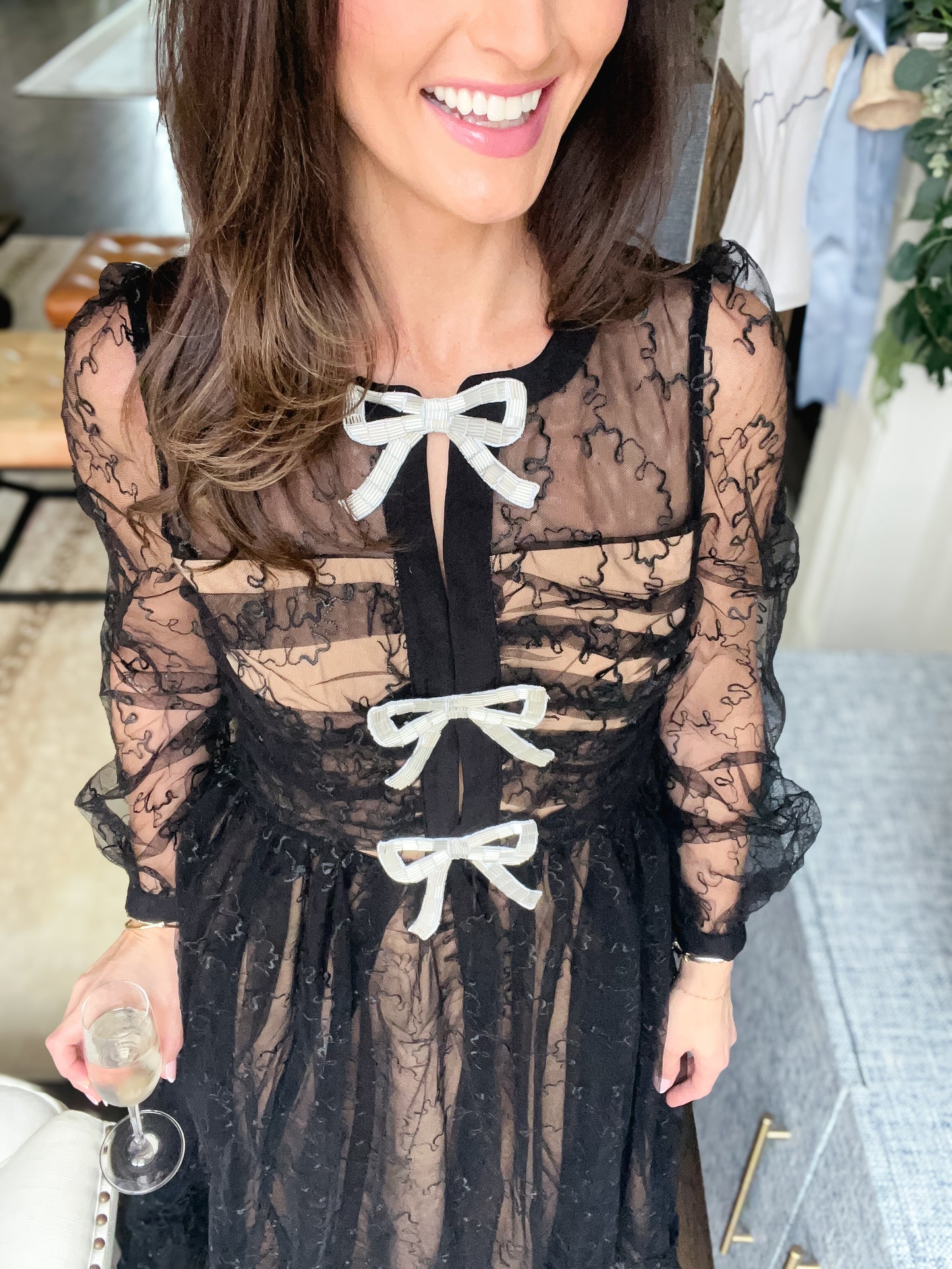 Eloise Embellished Bow & Embroidered Mesh Maxi Dress - FINAL SALE