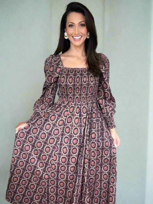 The Gretchen smocked square neck maxi dress