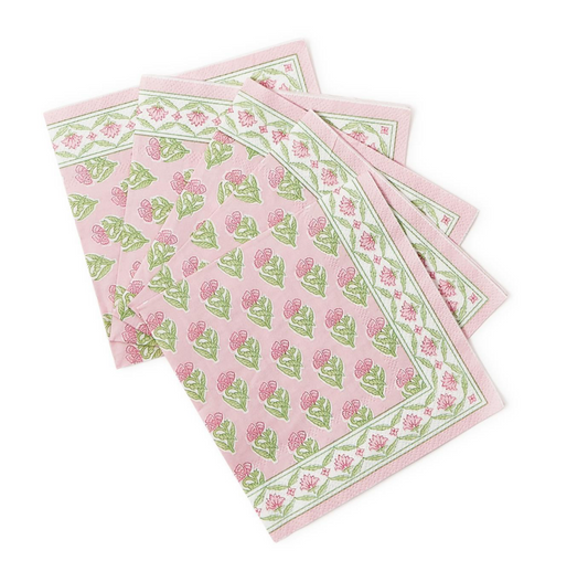 Floral Block Print 3-Ply Paper Cocktail Napkin (includes 20 napkins) - Paper