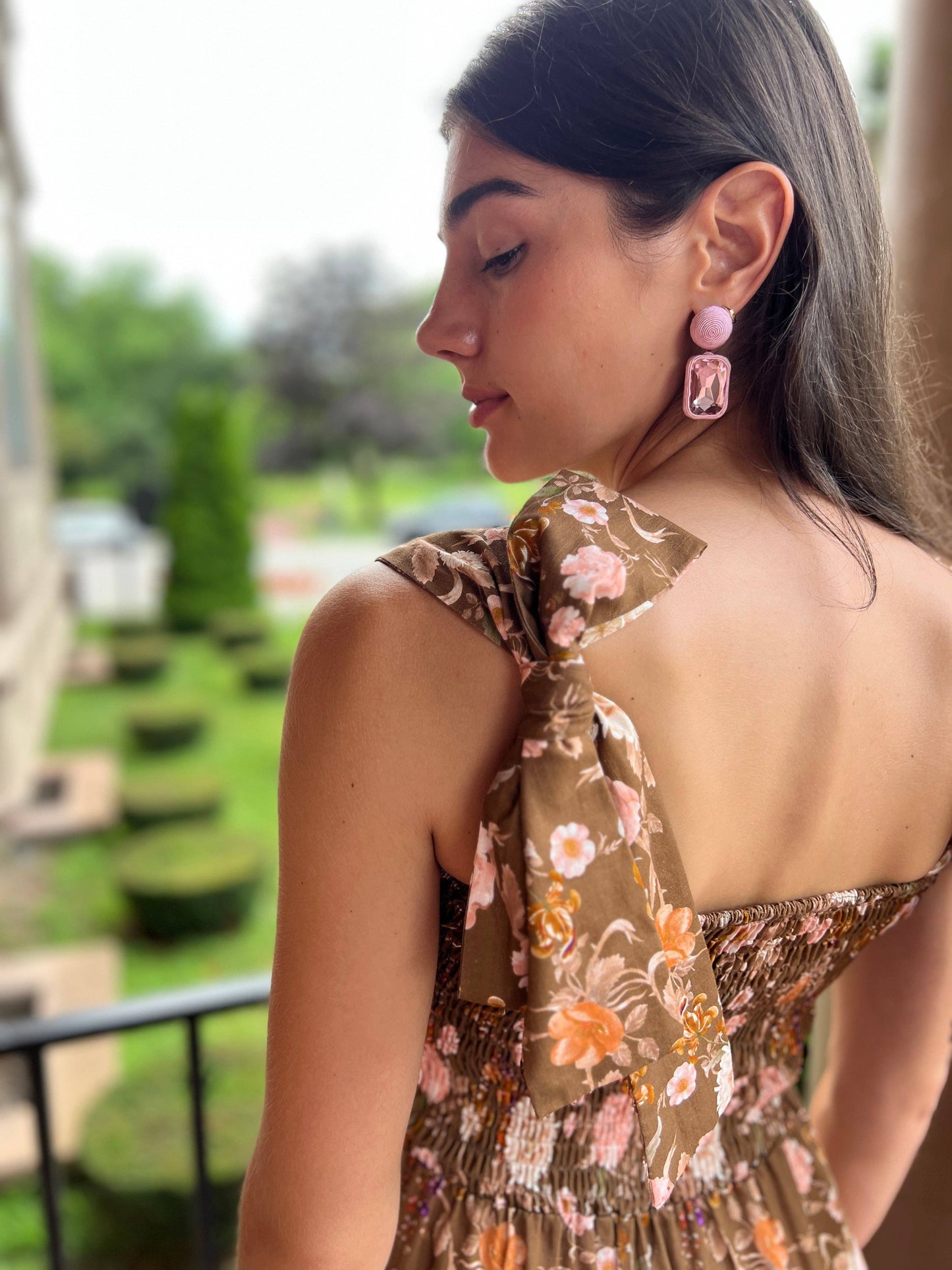 The Maeve Bow Maxi Dress Brown Chinoiserie