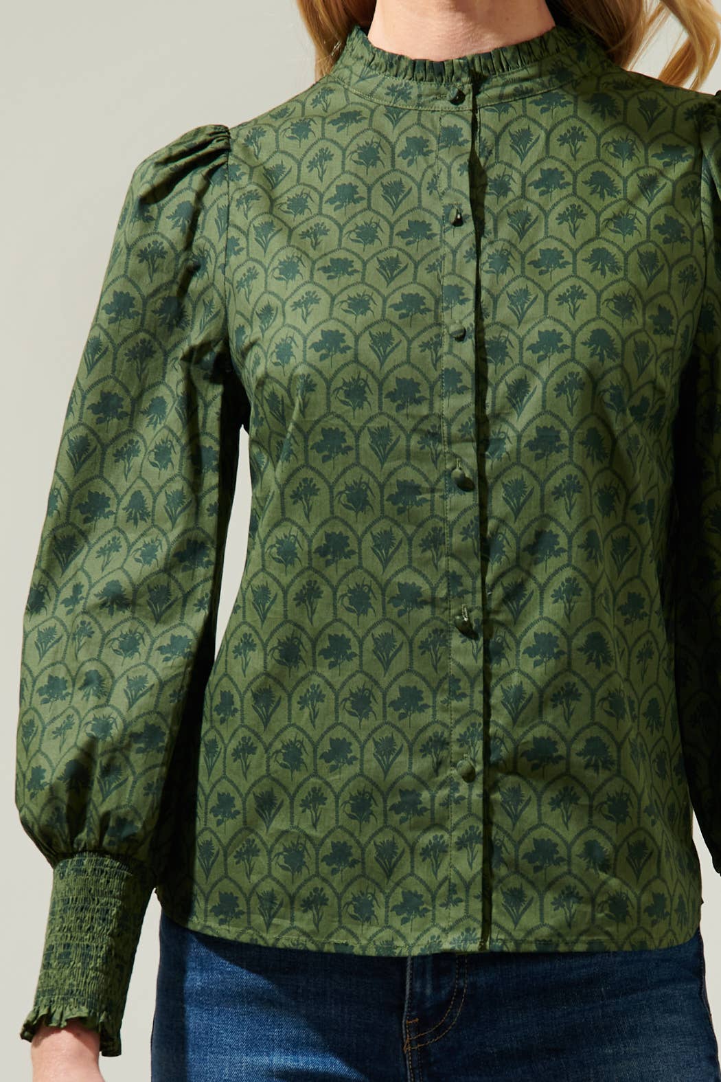 Kelly Floral Button Down Top Olive - FINAL SALE