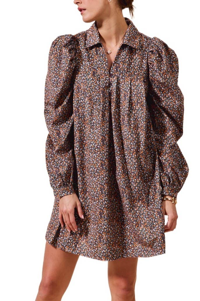 The Mabel Floral Corduroy Long Sleeve Mini Dress