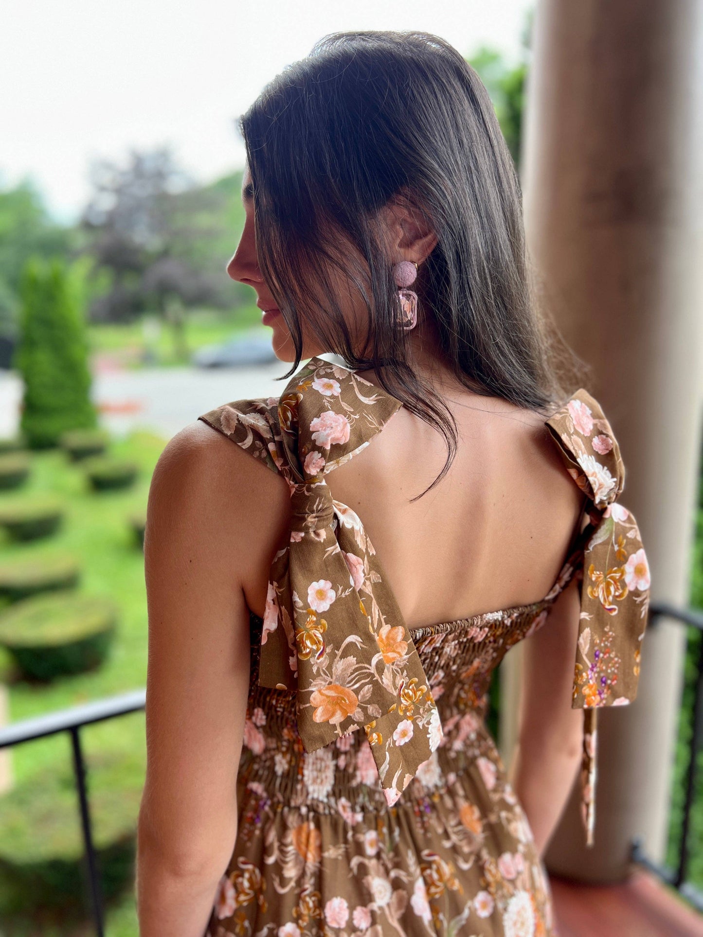 The Maeve Bow Maxi Dress Brown Chinoiserie